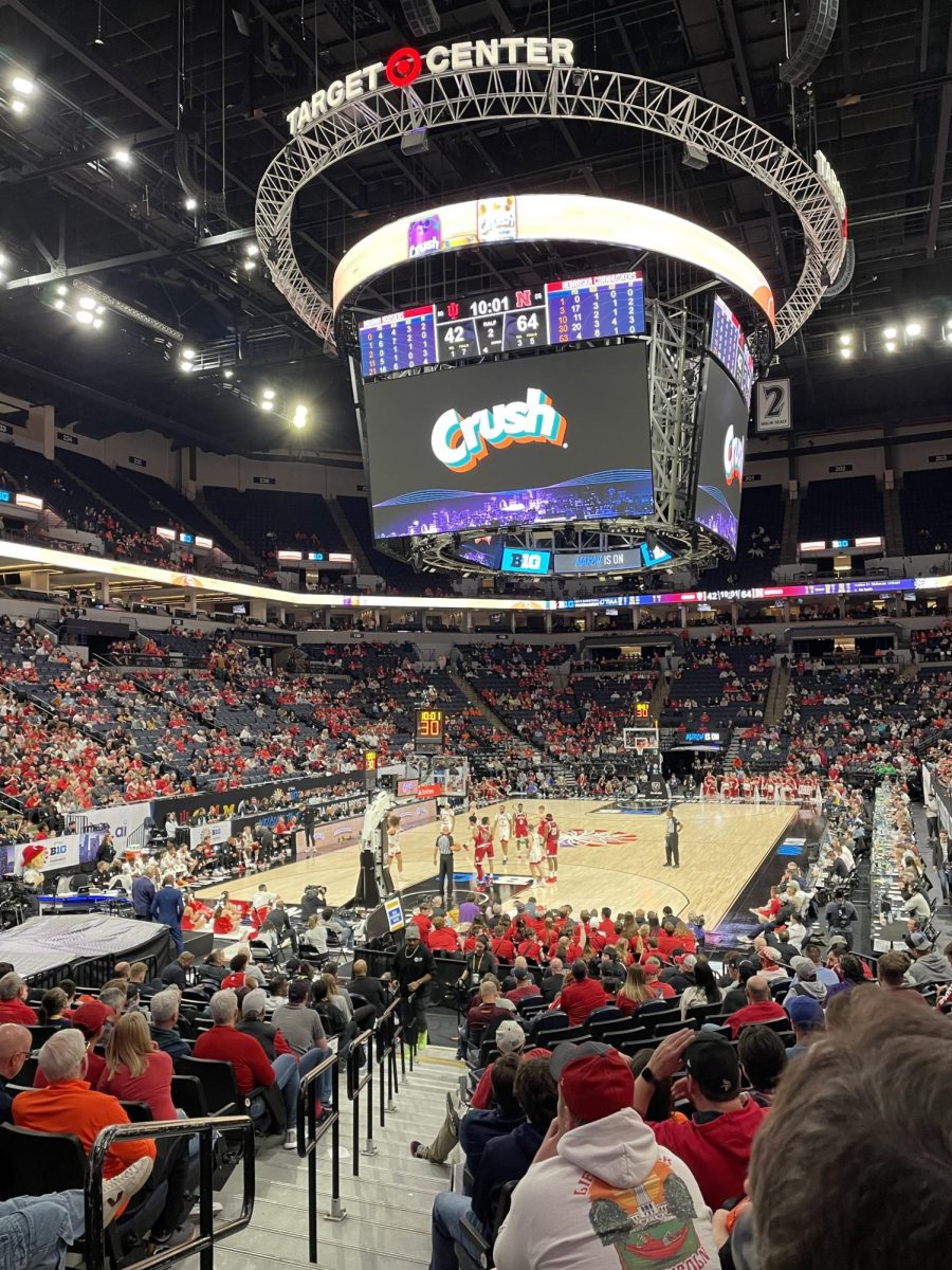 The basketball teams from Indiana University - Bloomington and University of Nebraska - Lincoln playing each other in the quarterfinal round of the 2024 Big Ten Tournament at Target Center on March 15th. The University of Nebraska - Lincoln won 93 - 66.